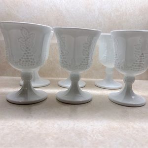 Set of 6 Milk Glass Goblets Grape Vine Pattern